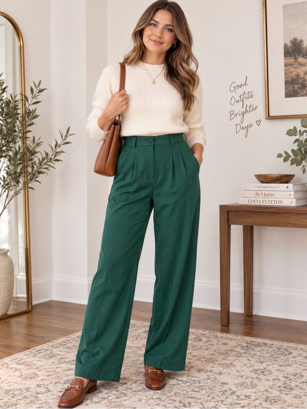 LOFT Green Pleated Wide Leg Trousers Women’s Size 10 High Rise Dress Pants